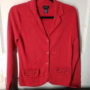 Evie  Red and black polka dot sweater jacket cardigan